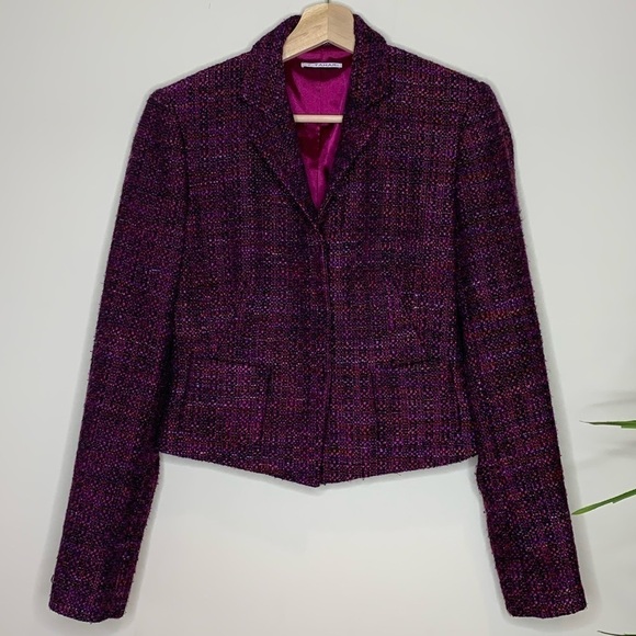 T Tahari || Purple Black Knobby Tweed Slight Crop Tailored Blazer Jacket 6 - Picture 1 of 17